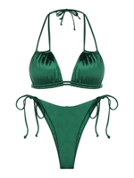 ZAFUL ZAFUL Maillot de Bain Bikini Soyeux à Bretelle Nouée à Coupe Haute S Vert