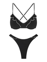 ZAFUL ZAFUL Maillot de Bain Bikini String à Volants Taille unique Noir