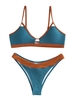 ZAFUL ZAFUL Maillot de Bain Bikini Texturé Bicolore à Taille Haute à Lacets S Bleu profond