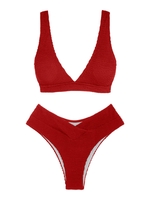 ZAFUL ZAFUL Maillot de Bain Bikini Texturé Croisé Vague S Rouge
