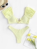 ZAFUL ZAFUL Maillot de Bain Bikini Texturé Cœur Coupe Haute à Manches Bouffantes S Jaune clair