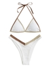 ZAFUL ZAFUL Maillot de Bain Bikini Texturé en Blocs de Couleurs à Coupe Haute à Col Halter S Blanc