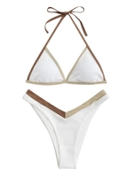 ZAFUL ZAFUL Maillot de Bain Bikini Texturé en Blocs de Couleurs à Coupe Haute à Col Halter S Blanc