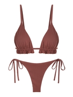 ZAFUL ZAFUL Maillot de Bain Bikini Texturé Noué à Côté à Volants à Cordon S Café profond