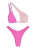 ZAFUL ZAFUL Maillot de Bain Bikini Texturé Une Epaule en Deux Couleurs S Rose clair
