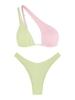ZAFUL ZAFUL Maillot de Bain Bikini Texturé Une Epaule en Deux Couleurs S Vert clair