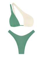 ZAFUL ZAFUL Maillot de Bain Bikini Texturé Une Epaule en Deux Couleurs S Vert profond