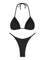 ZAFUL ZAFUL Maillot de Bain Bikini Tressé Jambe Haute à Volants à Col Halter S Noir