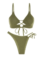 ZAFUL ZAFUL Maillot de Bain Tankini Asymétrique Texturé Tricoté à Lacets Taille unique Vert clair