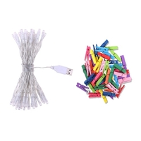 1 kit 4.0 M 40 lumières USB String Light + 40 pièces couleur aléatoire Clips en bois bricolage Photo Clip décoration de la chambre