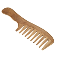 1 pc peigne en bois naturel vert santal la main large dent peigne en bois Massage Comb Peigne à la main soins capillaires