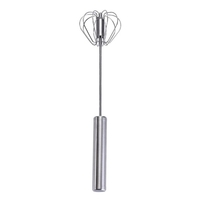 1 pièces fouet à main en acier inoxydable batteur à oeufs rotatif pâte mélangeur de crème outils batteur à oeufs rotatif mousseur tourner mélangeur de sauce à main (10 pouces)