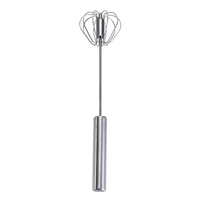 1 pièces fouet à main en acier inoxydable batteur à oeufs rotatif pâte mélangeur de crème outils batteur à oeufs rotatif mousseur tourner mélangeur de sauce à main (12 pouces)