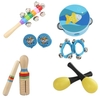 10 pcs / ensemble Musical Toys Instruments de Percussion Band Rhythm Kit Incluant Tambourin Maracas Castagnettes Handbells En Bois Guiro pour Enfants Enfants En Bas Âge