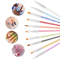 10 pcs Acrylique Brosses À Ongles Professionnel Nail Outils UV Gel 3D Nail Art Conception Peinture Dessin Doublure Stylo Ensemble avec Acrylique Strass Poignée