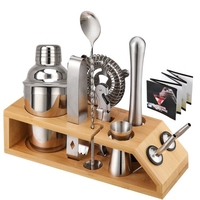 10 pcs Bar Cocktail Set Boisson Faire Shaker Kit Mélangeur Inoxydable Faire Cadeau avec Support En Bambou