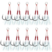 10 pièces hameçons de pêche ensemble hameçon barbelé carpe avec plume et anneaux fendus hameçon de mer matériel de pêche à la mouche