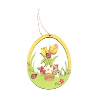 10 pièces Pâques en bois suspendus ornement ensemble Pâques Aniaml fleur thème suspendus étiquettes décoration