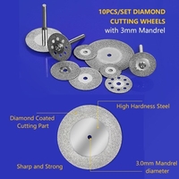 10 pièces/ensemble roues de coupe diamantées avec mandrin 3mm disques de coupe diamantés lames de roue à tronçonner ensemble de remplacement pour outil rotatif Dremel avec boîte de rangement