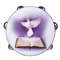 10 "Double Row Jingle Tambourine Handbell Clap Drum Percussion Instrument avec Dove & Bible Pattern for Church