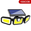100COB Solaire 3 Têtes Rotatif Split Lampe Motion Sensor Applique Murale En Plein Air Jardin Étanche Nuit Lumière