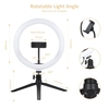 10, 2 pouces LED Circle Light Light Selfie Lampe avec télécommande connectée BT Fonctionnement par USB 3 couleurs Changement de température 10 niveaux Réglage de la luminosité Dimmable avec trépied de bureau pour diffusion en direct / maquillage / v