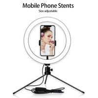 10in USB Ring Light Set LED Make-up Lampe de photographie à intensité variable avec tuyau Clip de téléphone 10 niveaux de réglage de la luminosité 3 modes d