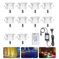 10PCS / Set encastré RGB LEDs Deck Light Kit avec contrôleur