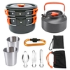 10pcs Camping Cookware Mess Kit 2-3 Personnes Léger Bouilloire Pot Pan avec 2 Tasses Fourchette Cuillère Kit Sac À Dos pour Camping En Plein Air Pique-Nique Randonnée Randonnée