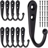 10Pcs Petits Crochets Noirs Fixés Au Mur Avec 20Pcs Vis