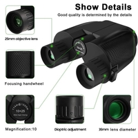 10X25 Mini Jumelles pour Adultes et Enfants avec Faible Lumière Vision Nocturne BAK4 Prism Jumelles Imperméables pour l