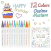 12 couleurs marqueurs métalliques contour peinture stylos 0, 7 mm ligne bricolage scrapbooking pour papier noir album photo CD surface pierre verre école fournitures de bureau