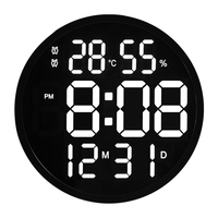 12 Inch Round Silent Electronic Clock Large Font Digital Display Temperature Humidity Date Calendar Simple Wall Clock
