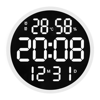 12 Inch Round Silent Electronic Clock Large Font Digital Display Temperature Humidity Date Calendar Simple Wall Clock