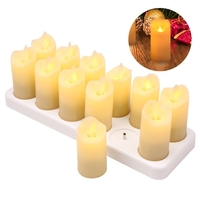 12 PCS Bougies sans flamme rechargeables Réaliste Jaune chaud LED Bougies de pilier sans fil Bougies électriques avec flamme scintillante pour Noël Halloween Festivals Décoration de fête de mariage