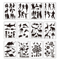 12 pcs Dessin Pochoirs Kit Personnes Animaux Plantes Motif Modèles Réutilisables pour DIY Artisanat Journal Cahier Journal Scrapbooking Carte Décoration Peinture École Art Projet