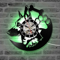 12 pouces horloge murale rétro horloge murale berger chien Animal Design LP horloge (avec lumière)