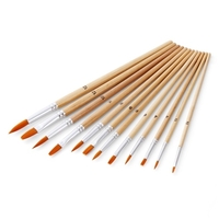 12pcs pinceaux sertie de bouts pointus plats et ronds poils en nylon poignée en bois dessin professionnel pinceau