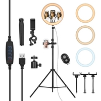 13 pouces LED lumière droite photographie lumière bicolore température 2800K-5800K 10 niveaux de luminosité réglable avec trépied support de téléphone pour le maquillage multi-plateforme Live Steam Selfie Video Conference