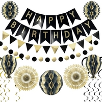 18 PCS Joyeux Anniversaire Bannière Ensemble Coloré Décorations De Fête Fournitures Party Favors Suspendus Bannière Fans De Papier Tourbillons Boules En Nid D