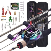 1.8m-2.1m canne à pêche portable + moulinet Baitcasting roue de pêche dur leurre souple ligne de pêche matériel de pêche sac ensemble Kit ensemble de pêche portable pour la pêche de voyage