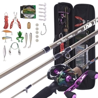 1.8m-2.1m canne à pêche portable + moulinet Baitcasting roue de pêche dur leurre souple ligne de pêche matériel de pêche sac ensemble Kit ensemble de pêche portable pour la pêche de voyage