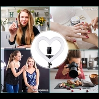 19 pouces RGB Coloré Photographie en forme de coeur LED Vidéo Lumière Gradation en continu Lumière de remplissage CRI 90 3200-5600K CCT 48W Haute luminosité avec support de téléphone pour la photographie de portrait Diffusion en direct Vlogging Maq