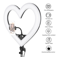 19 pouces RGB Coloré Photographie en forme de coeur LED Vidéo Lumière Gradation en continu Lumière de remplissage CRI 90 3200-5600K CCT 48W Haute luminosité avec support de téléphone pour la photographie de portrait Diffusion en direct Vlogging Maq