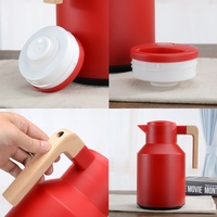 1L Carafe à café thermique Carafe thermique à double paroi Thermos Pot avec poignée en bois Bouilloire à eau Flacon isolé Carafe à thé Maintien au chaud et au froid