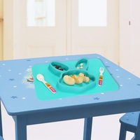 2 en 1 Safe Silicone imperméable vert Lapin Divisé Placemat Plate Bowl Vaisselle pour bébé tout-petits enfants