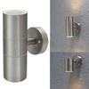 2 pièces en acier inoxydable à double tête haut et bas appliques murales intérieures extérieures lumière chaude GU10 ampoule IP65 lampes