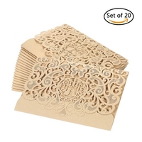 20 pcs / set Mariage Invitation Carte Couverture Perle Papier Laser Cut Oiseaux Motif Invitation Cartes De Mariage Anniversaire Fournitures - Or