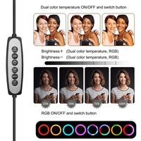 20cm / 8inch RGB Ring Light LED Fill Light Dimmable USB Alimenté avec trépied de bureau Support de lumière en métal Double support de téléphone Télécommande à obturateur à distance pour la diffusion en direct de vidéo en ligne Selfie Maquillage