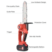 21V Brushless Mini tronçonneuse sans fil 10 pouces Scie à chaîne électrique Scie à main 6.0Ah Batterie rechargeable Chargeur rapide Alimenté Branche d